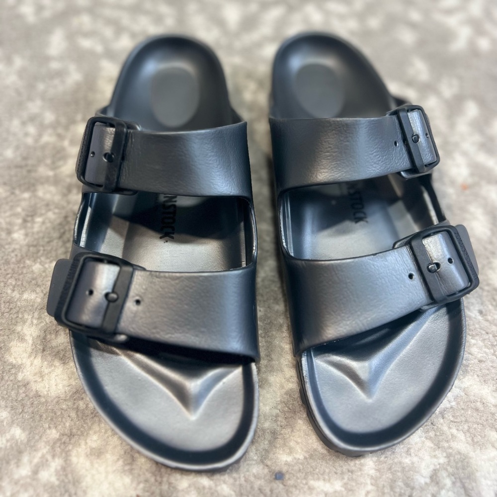 Birkenstock Unisex Arizona Essentials EVA Slide, Metallic Anthracite, 39 Narrow